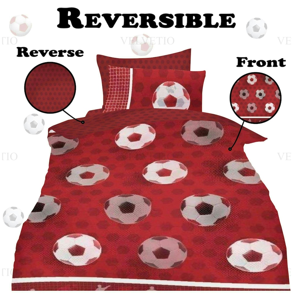 image 1 of VELVETIO Football Goals Duvet Cover Set Soft Polycotton Reversible Kids Beddings Blue | Double