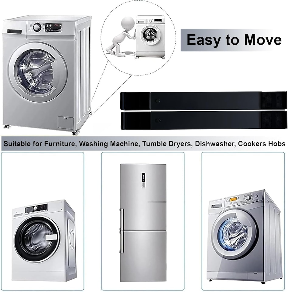 image 1 of 2Pcs Adjustable Appliance Rollers Black Furniture Moving Castor Wheels Washing Machines Fridges & Dishwashers Sliders 300kg Load