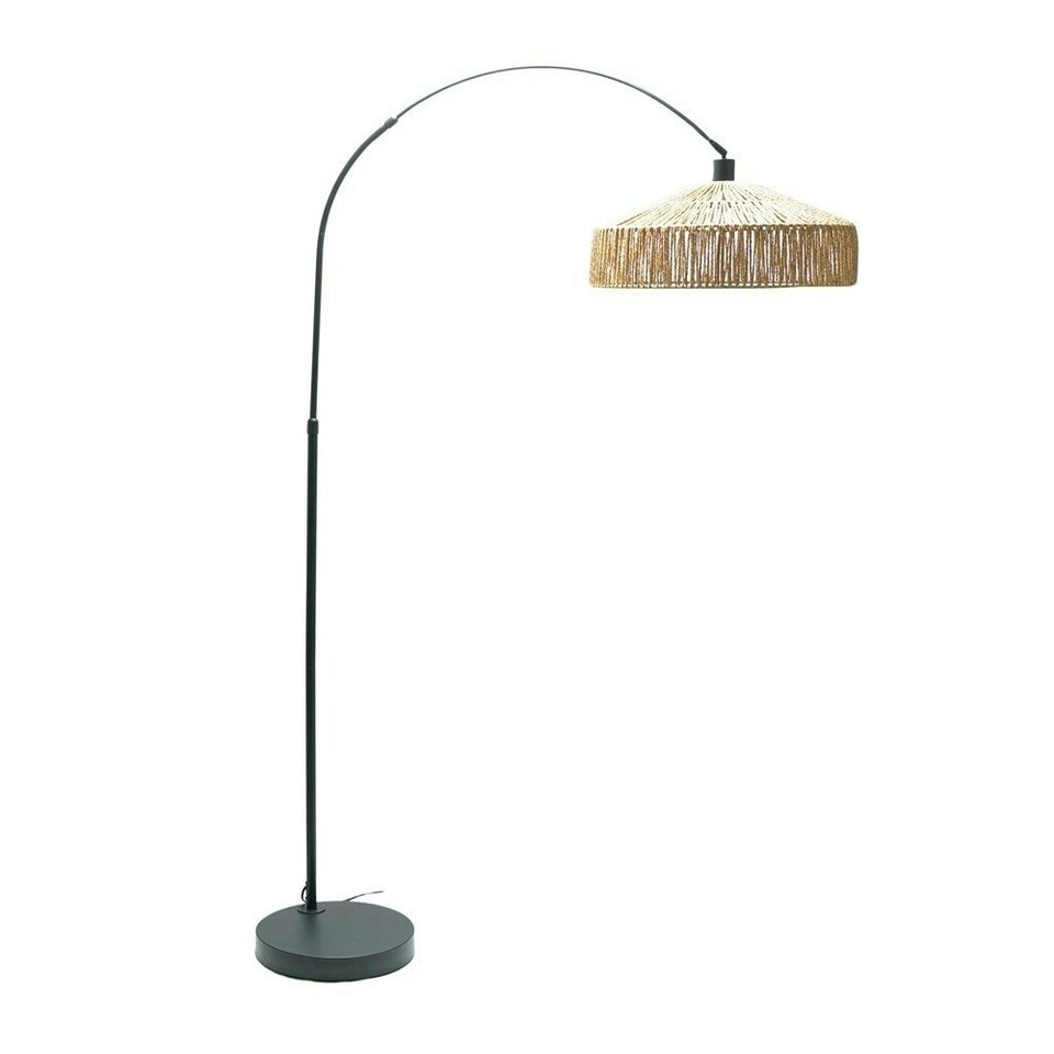 image 1 of ValueLights Louis Black Arched Curved Floor Lamp with Natural Rope Pendant Lamp Shade and LED Bulb