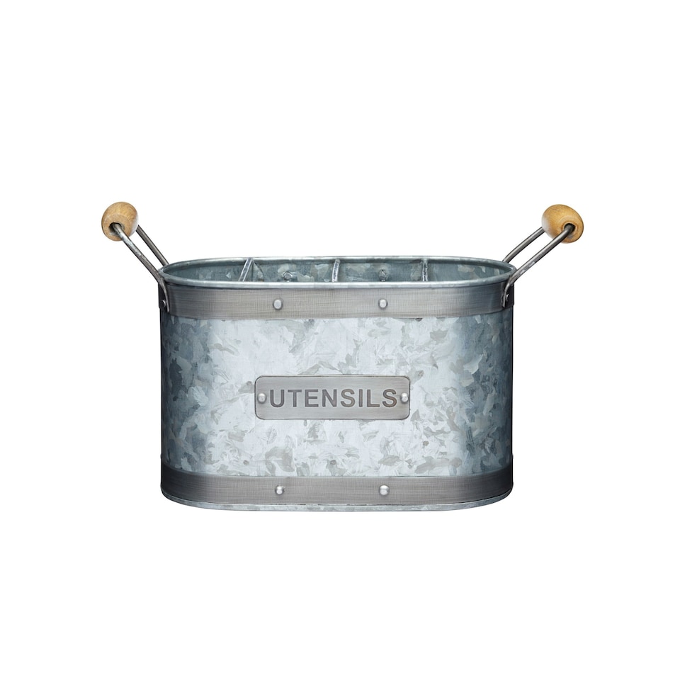 image 1 of 4pc Industrial Kitchen Storage Set with Galvanised Steel Utensil Holder and Tea, Coffee & Sugar Metal Storage Canisters