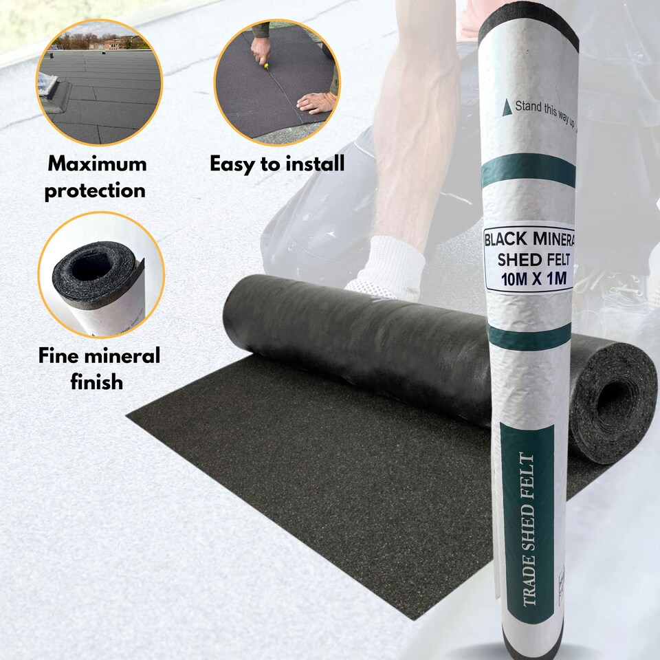 image 1 of NOVECRAFTO Standard Grade Shed Roof Felt – Heavy-Duty Mineral Roofing Felt for Sheds, Summerhouses & Kennels – Durable, Weatherproof Covering Black | 10m x 1m