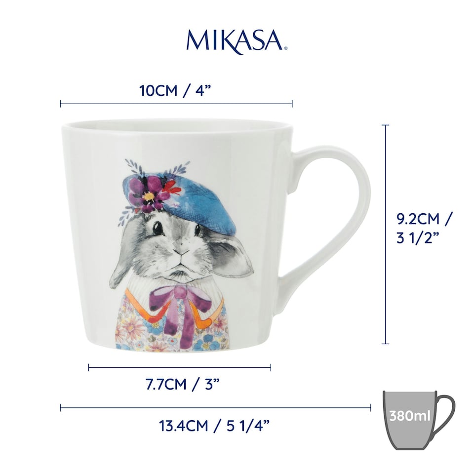 image 1 of Mikasa x Tipperleyhill Rabbit Print Porcelain Mug, 380ml | White