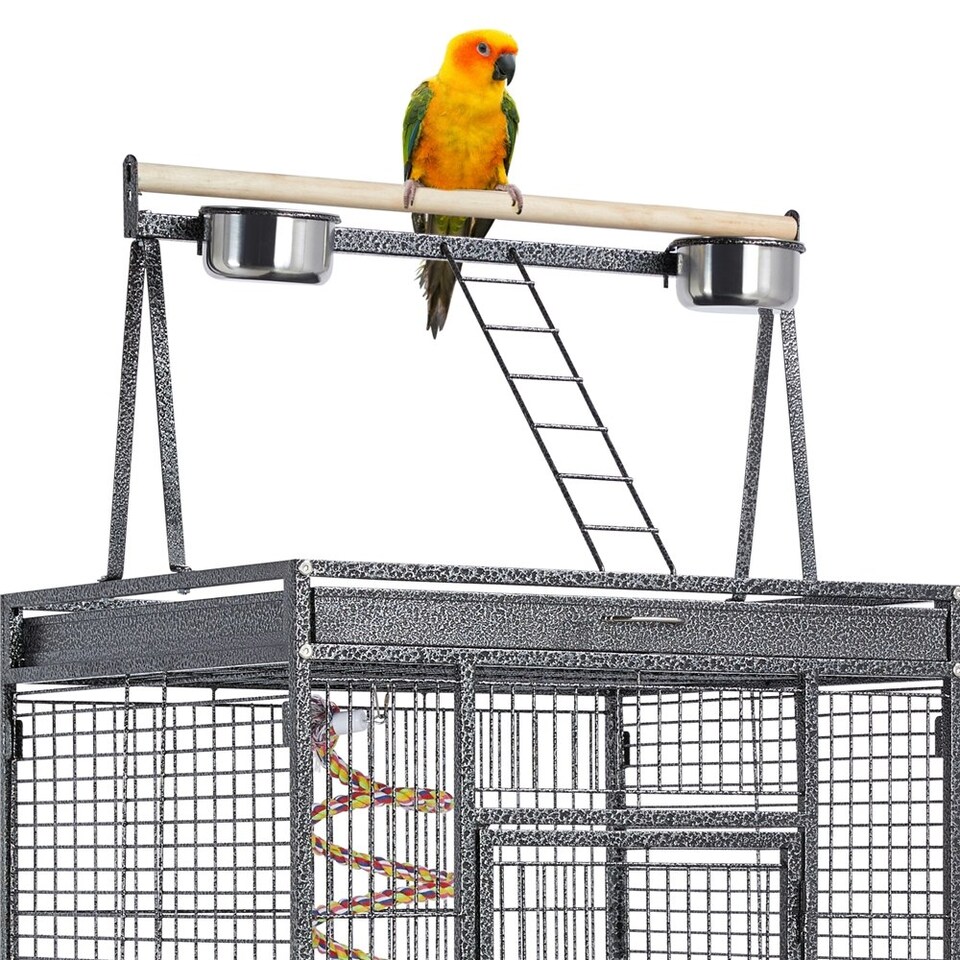 image 1 of Yaheetech 174 cm Tall Play Top Parrot Cage Metal Rolling Bird Cage Black