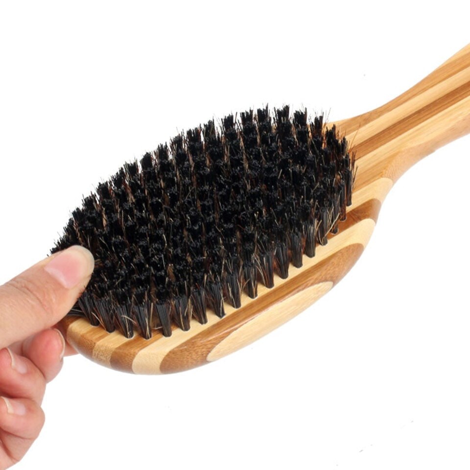 image 1 of Double Sided Bamboo Dog Brush with Silicone Massager for Grooming