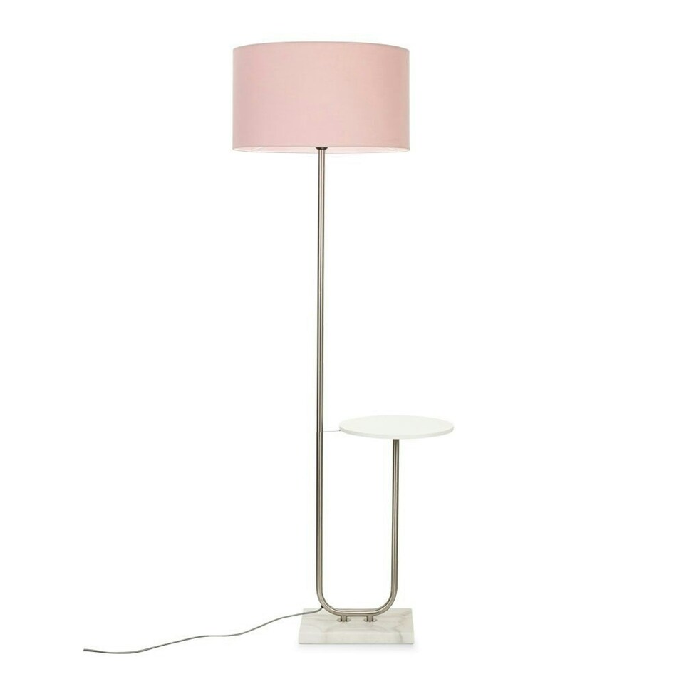 image 1 of ValueLights Tavel Brushed Chrome Silver Floor Lamp with Table and Pink Shade
