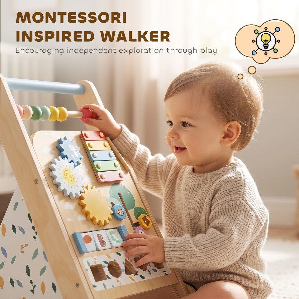 image 1 of AIYAPLAY Wooden Baby Walker with Speed Control, Activity Centre for 18 M+