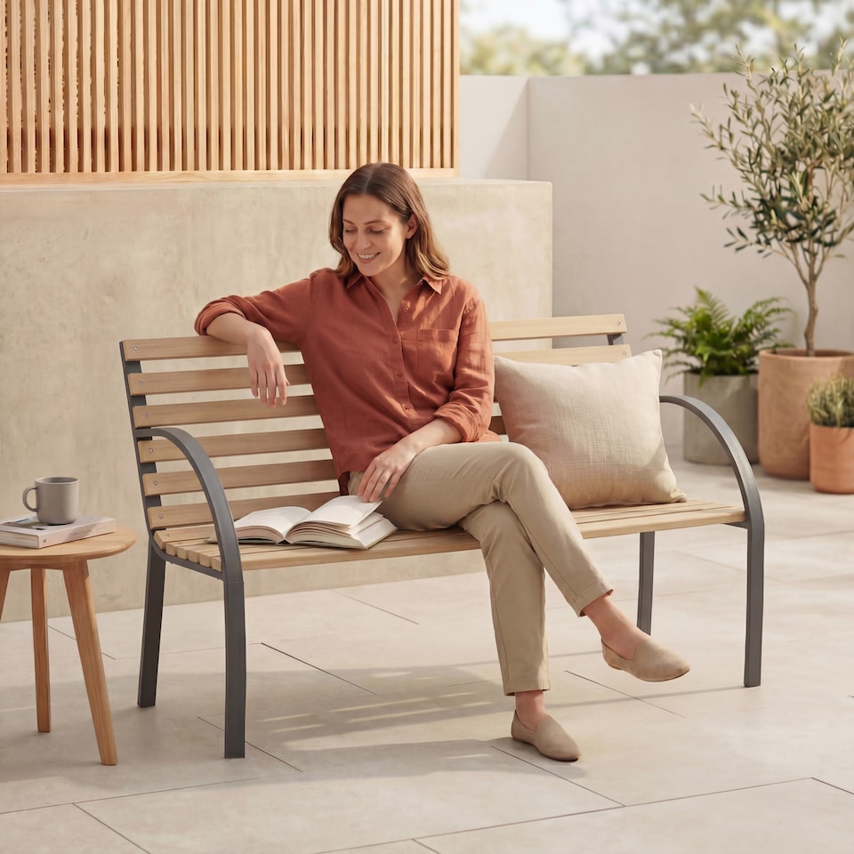 image 1 of Garden Vida 3 Seater Slatted Garden Bench Outdoor Furntiure Patio Seating