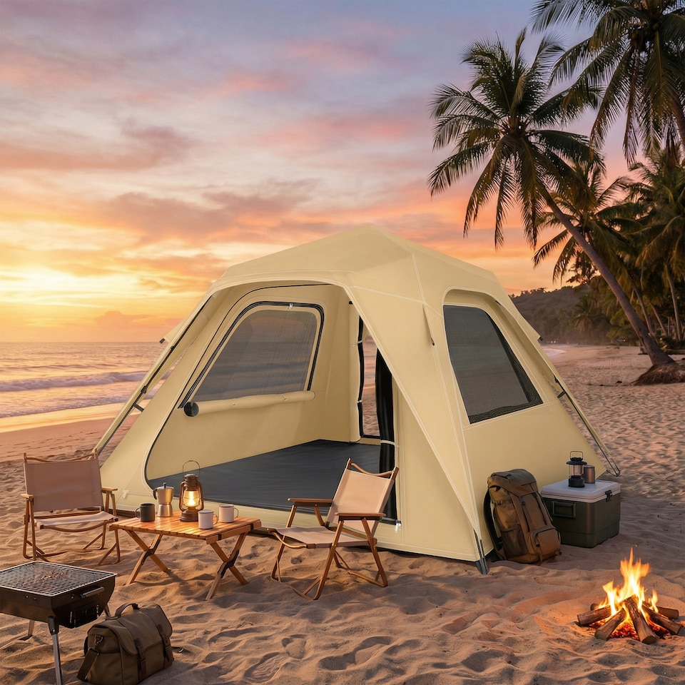 image 1 of Outsunny Pop Up Tent Waterproof Camping Tents 2-3 People Khaki | Brown | Army Green