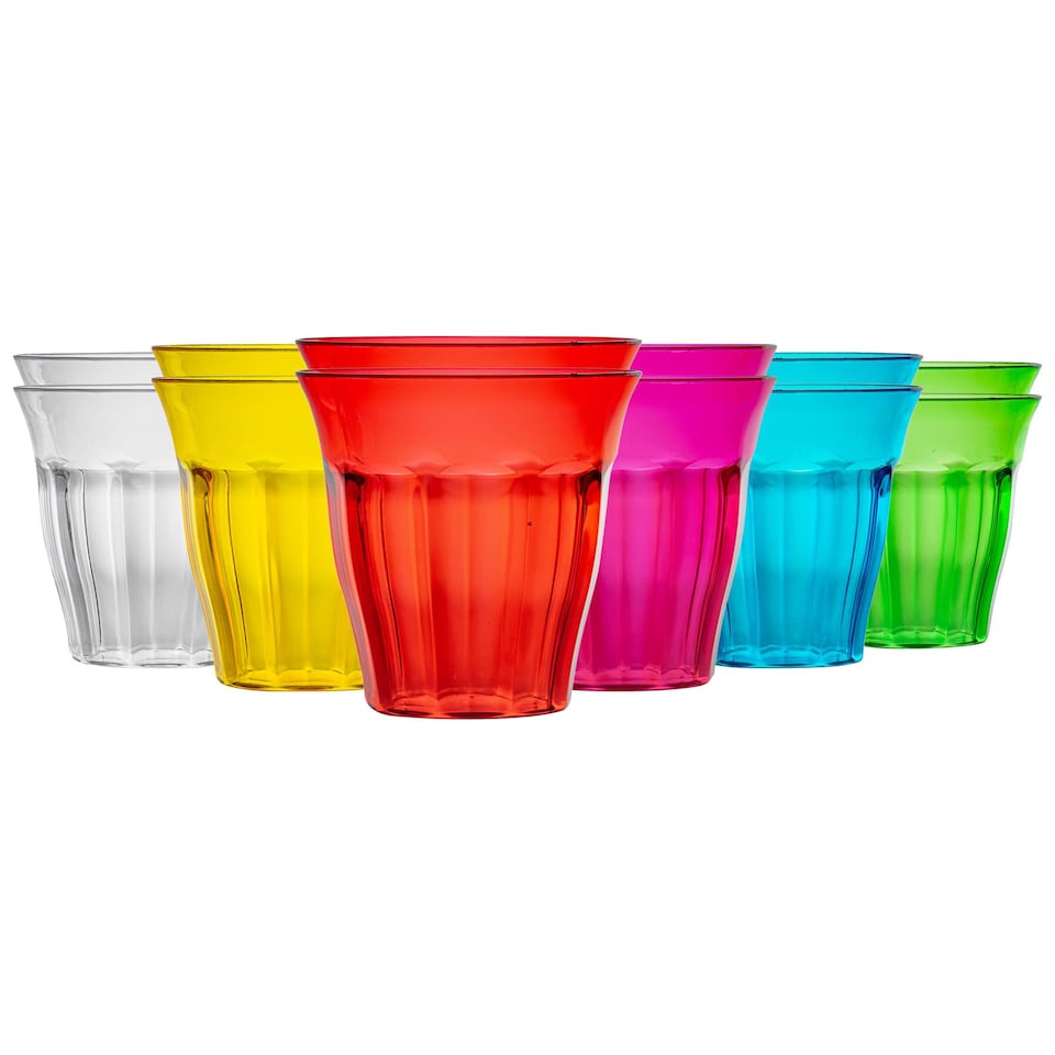 image 1 of Rink Drink Coloured Plastic Tumblers - 250ml - 6 Colours - Pack of 12 | Multi | Multicolour