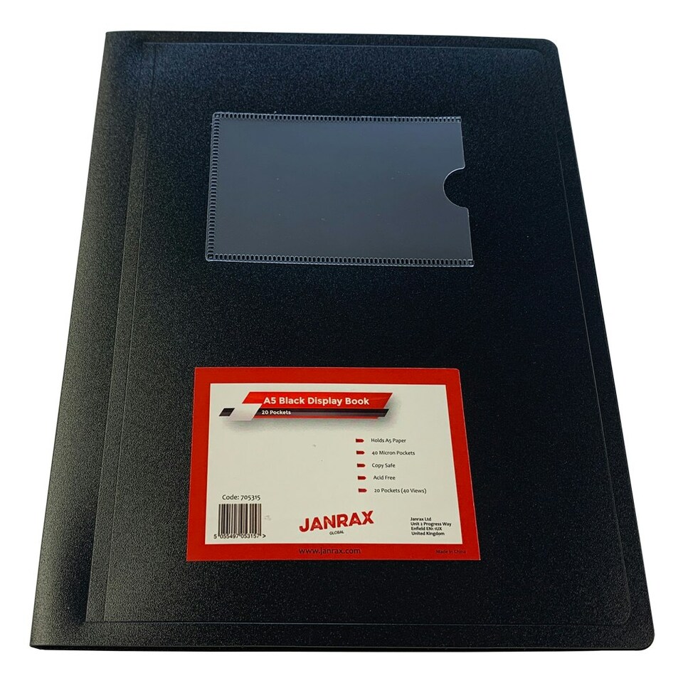 image 1 of A5 Black Flexible Cover 20 Pocket Display Book