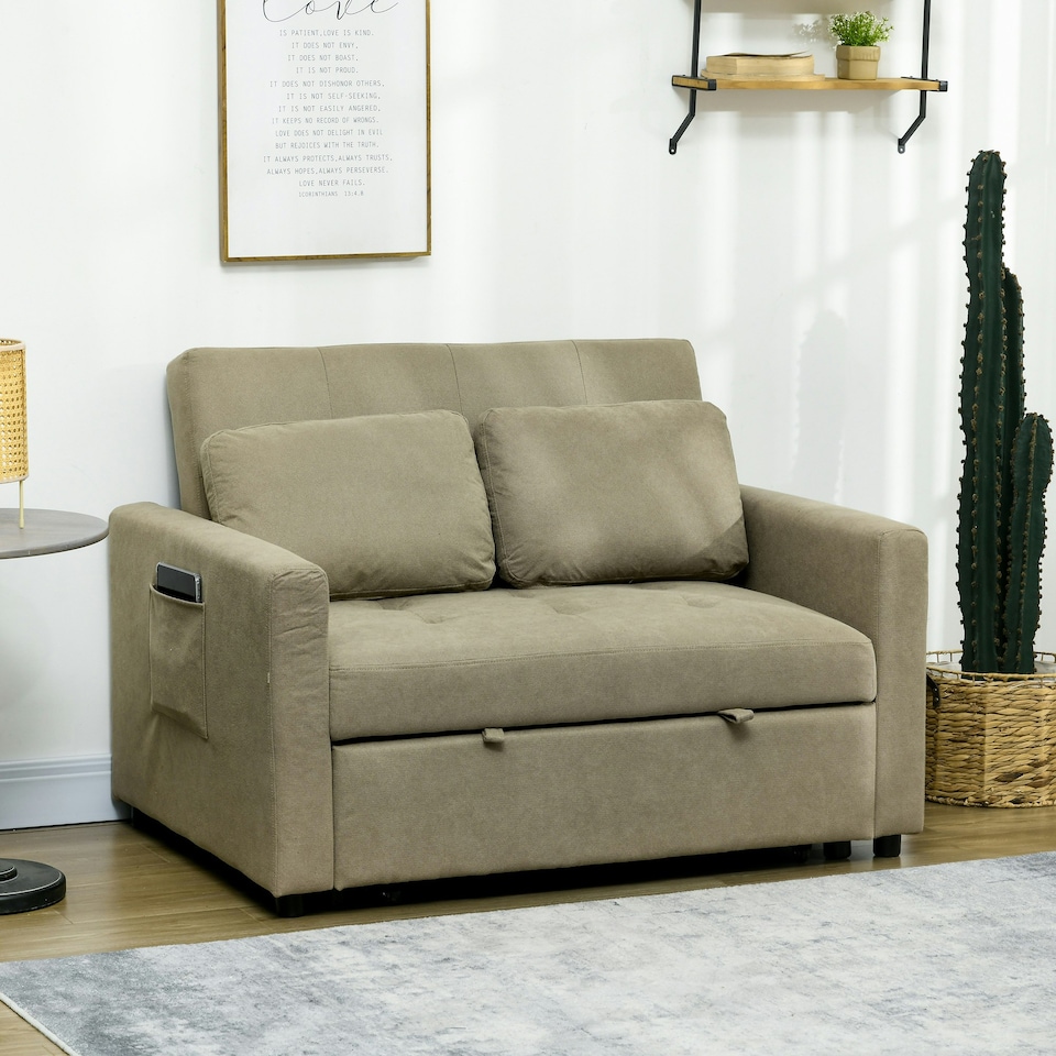 image 1 of HOMCOM 2 Seater Sofa Bed Convertible Bed Settee with Cushions, Brown