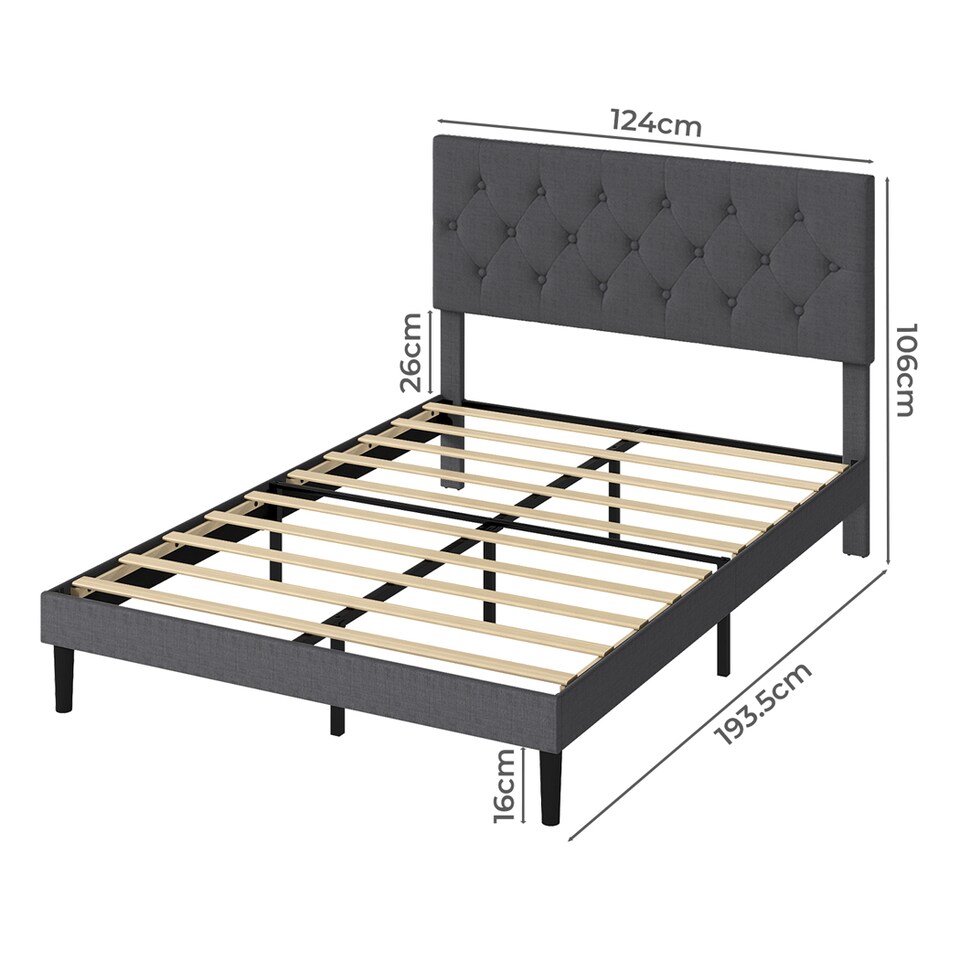 image 1 of Levede Bed Frame Upholstered Small Double Linen Fabric Soft Foam Headboard Wood | Grey | Grey