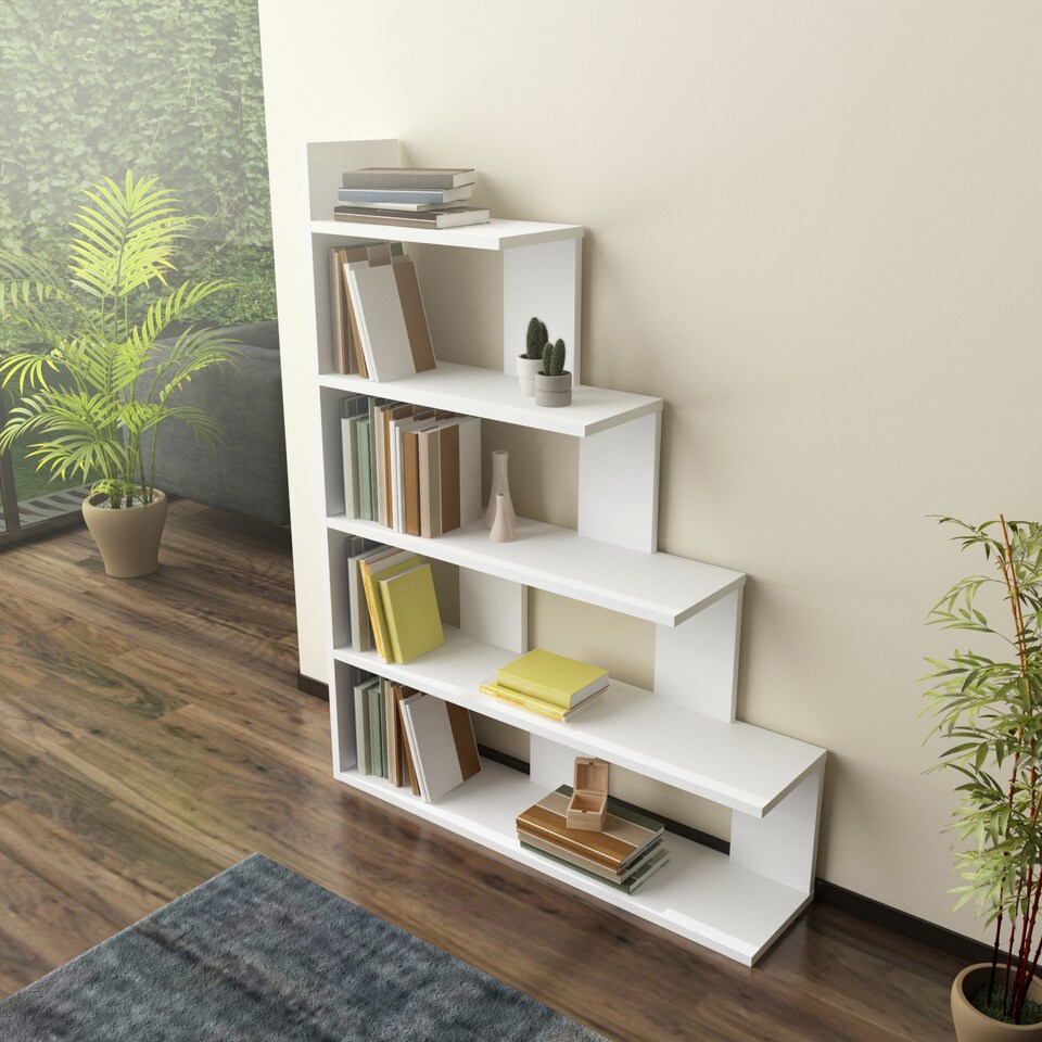 image 1 of Decorotika Echo Ladder Bookcase 5-tier Decorotika Echo Ladder Bookcase 5-tier - 120 cm H x 90 cm W x 21,8 cm D | White