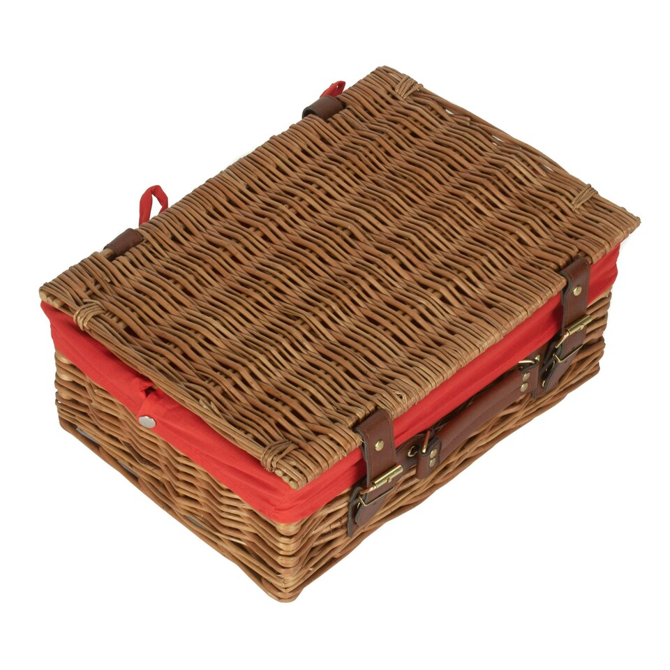 image 1 of 35cm Light Steamed Wicker Picnic Basket with Lining Red | Red | One Size