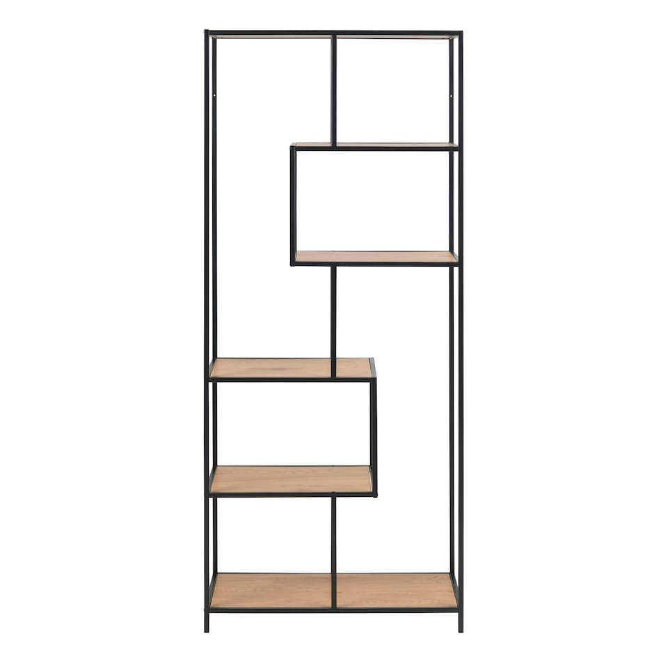 image 1 of Seaford Tall Black Metal Bookcase with 5 Oak Shelves