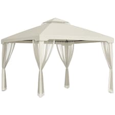 Outsunny 3 x 3 m Metal Gazebo Garden Pavillion Double Roof Outdoor Canopy Shelter with Mesh Sidewalls Cream White
