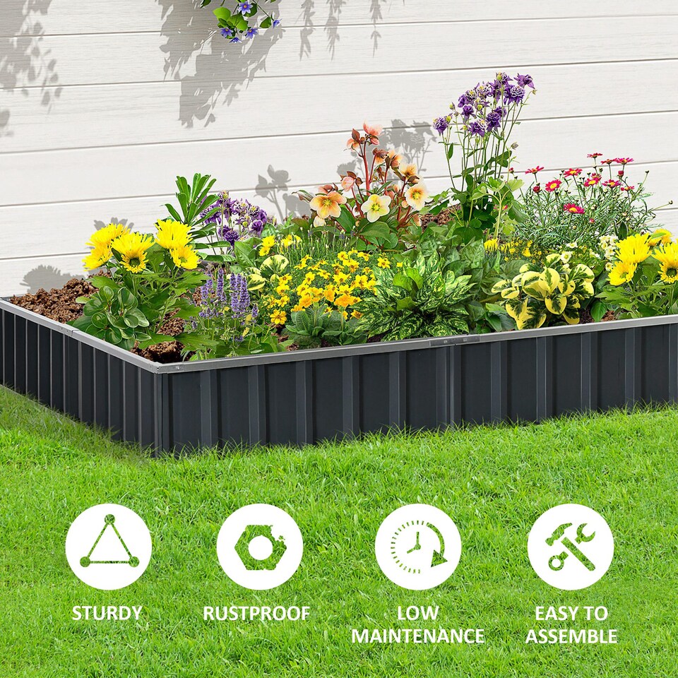 image 1 of Outsunny Metal Raised Garden Bed No Bottom DIY Large Planter Box  Gloves