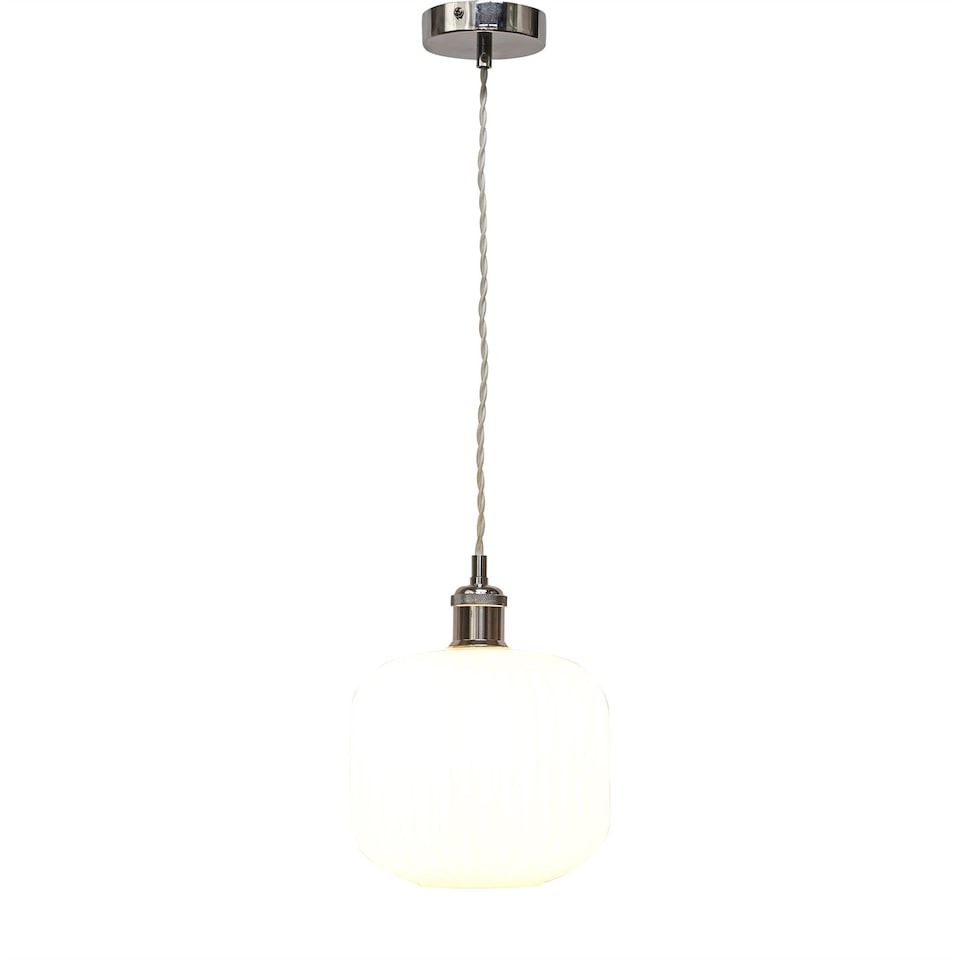 image 1 of Set of 2 Bento - White Ribbed Glass Chrome Retro Pendant Fittings