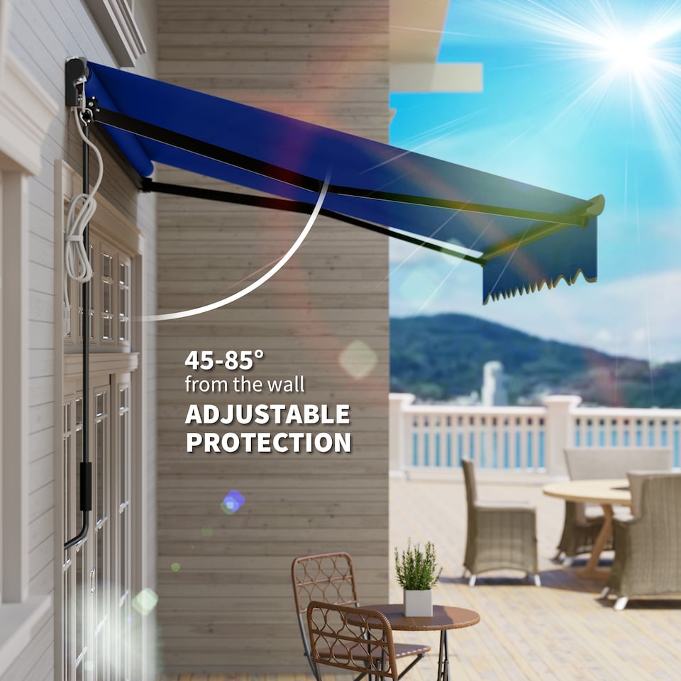 image 1 of Outsunny 2.5 x 2m Electric Awning with LED Light and Remote Controller Blue | Blue | 1