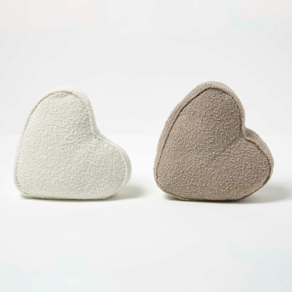 image 1 of Homescapes Luxury Boucle Fabric Heart Doorstop Set of 2