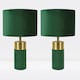 image 1 of Set of 2 Green Velour Velvet Table Lamps | Green | Bronze | Large | 2