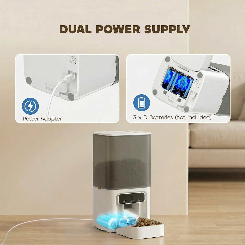 image 1 of PawHut Automatic Cat Feeder, 4.5L WiFi Cat Food Dispenser with Timer | White | White and grey | 28.6L x 18.6W x 35.2H cm