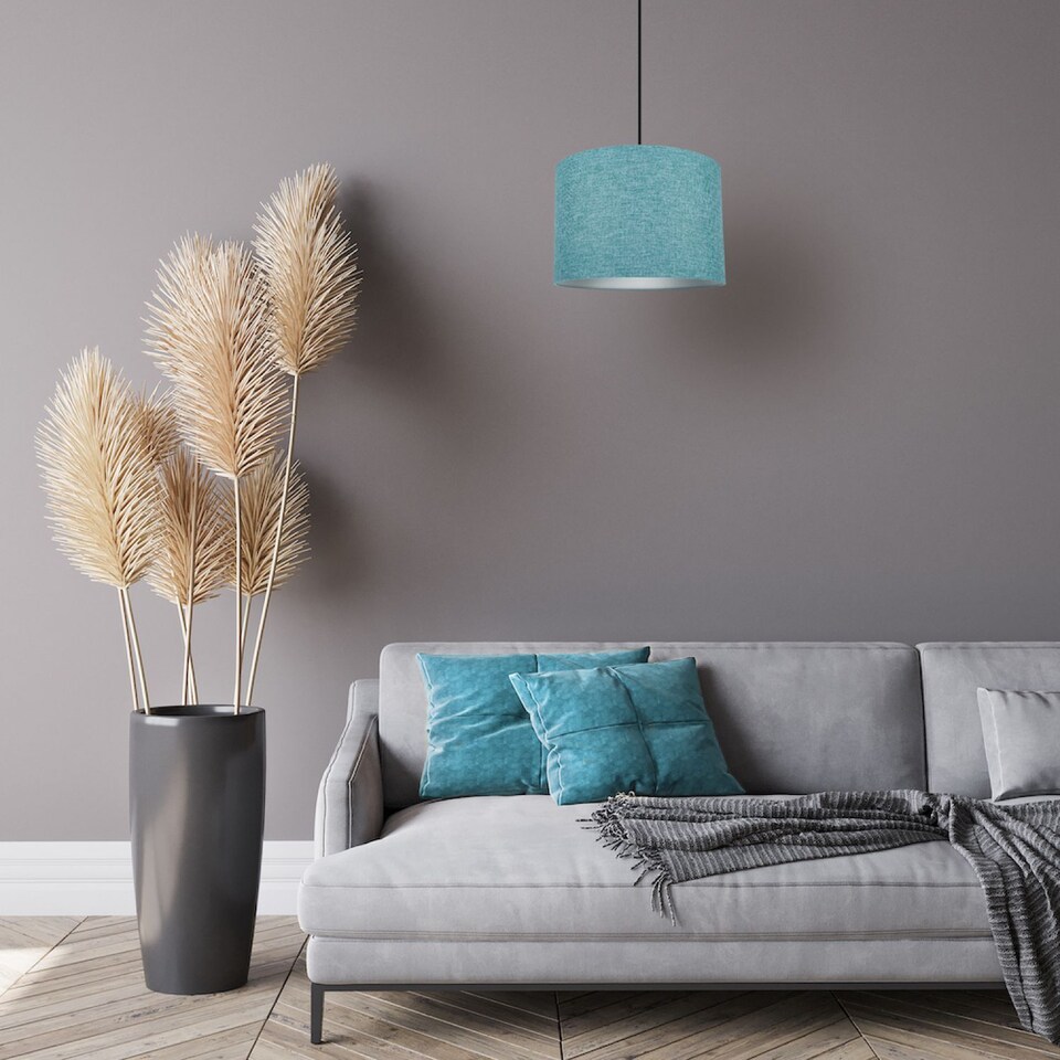 image 1 of Contemporary and Sleek 12 Inch Teal Linen Fabric Drum Lamp Shade 60w Maximum | Blue | Teal | 1