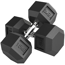HOMCOM 2x15KG Rubber Hex Dumbbell Portable Hand Weights for Home Gym
