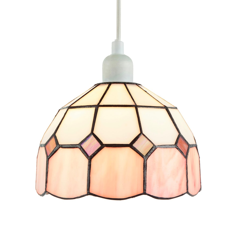 image 1 of Traditional Soft Pink and Opal White Tiffany Glass Pendant Light Shade Pink