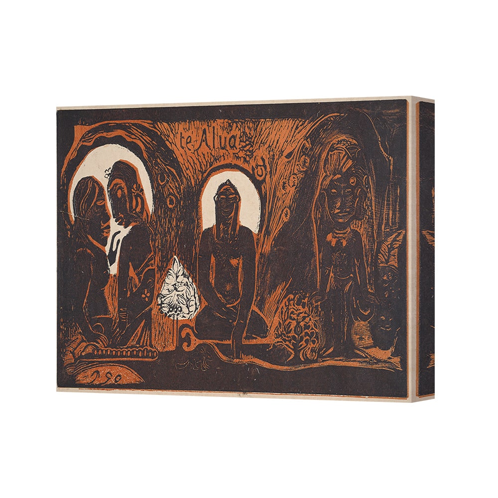 Canvas Art Print Abstract Cave Scene With Silhouetted Figures In Orange