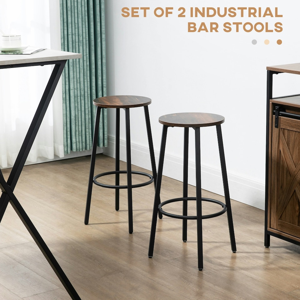 image 1 of HOMCOM Bar Stools Set of 2 Counter Height Bar Stools for Dining Room Kitchen