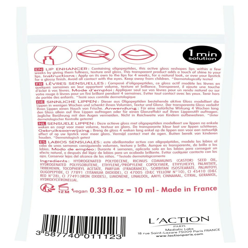 image 1 of L'Action Paris Volume Lip Enhancer, Lip Gloss For Fullness Texture and Glossy Finish, Transparent Formula with Oligopeptides for Natural Shine and Volume 10ml