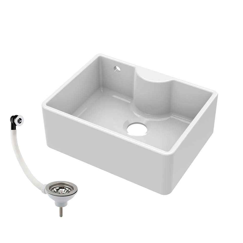image 1 of 595mm - Single Bowl Fireclay Butler Kitchen Sink - Ledge , Overflow & Waste