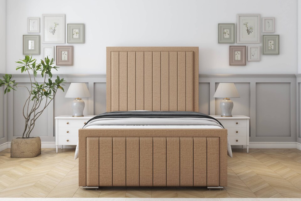 image 1 of Sloomy Pemberton Latte Dumfries Deep-Sided Bed Frame With 50" Upholstered Headboard 3' Single