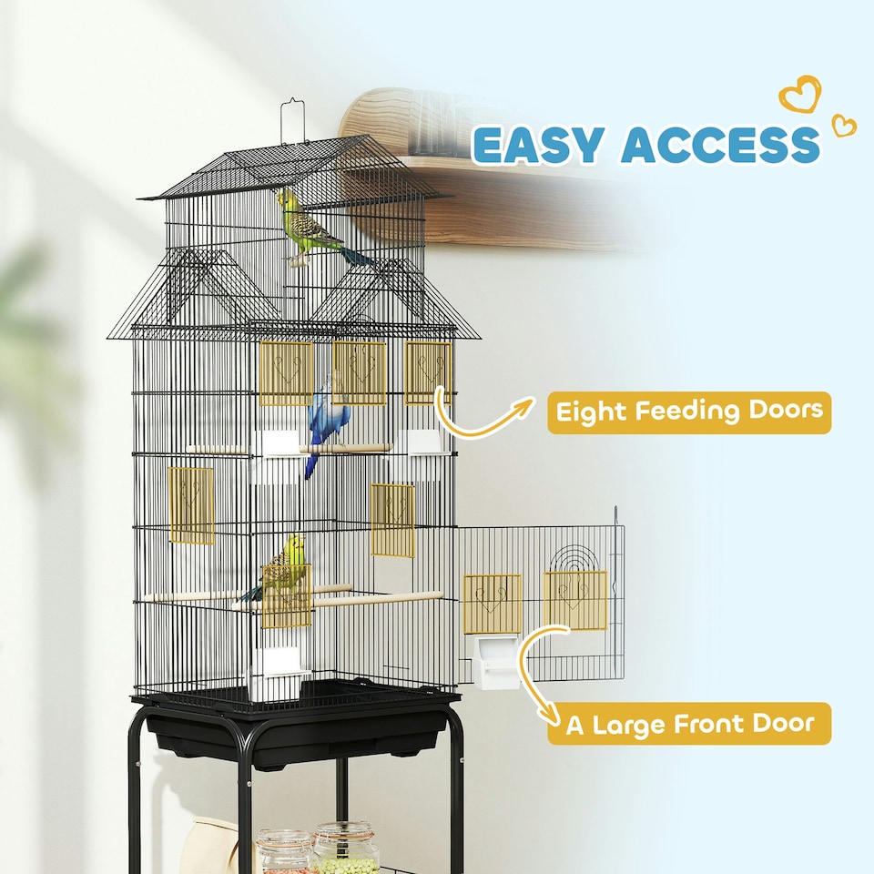 image 1 of PawHut Bird Cage Budgie Cage with Stand Slide Tray Handle for Finch Canary 43 x 32.5 x 163cm Black