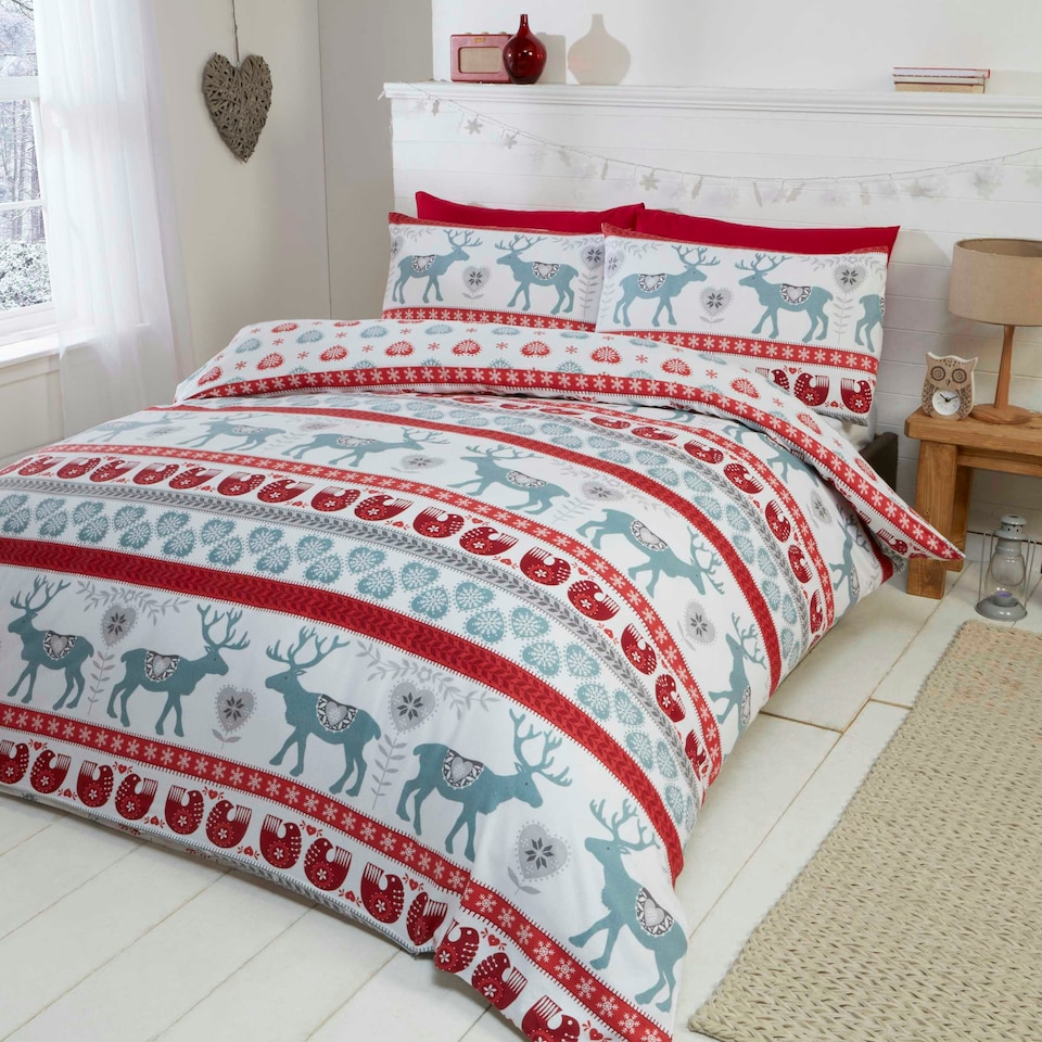 image 1 of Scandi Polycotton Duvet Cover Set With Pillowcase | Red | Double | 1