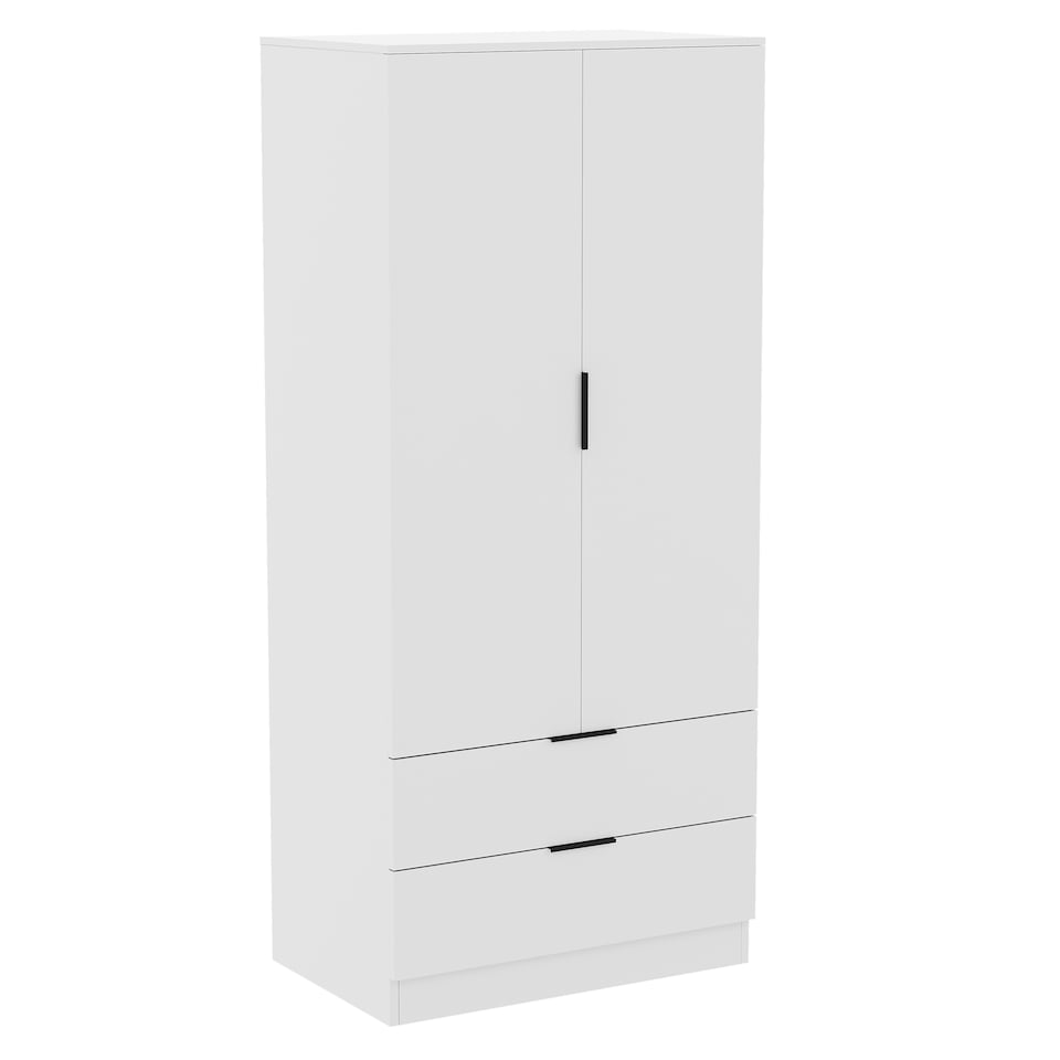 image 1 of Vida Designs Trega 2 Door 2 Drawer Wardrobe Bedroom Storage Unit with Hanging Clothes Rail - White