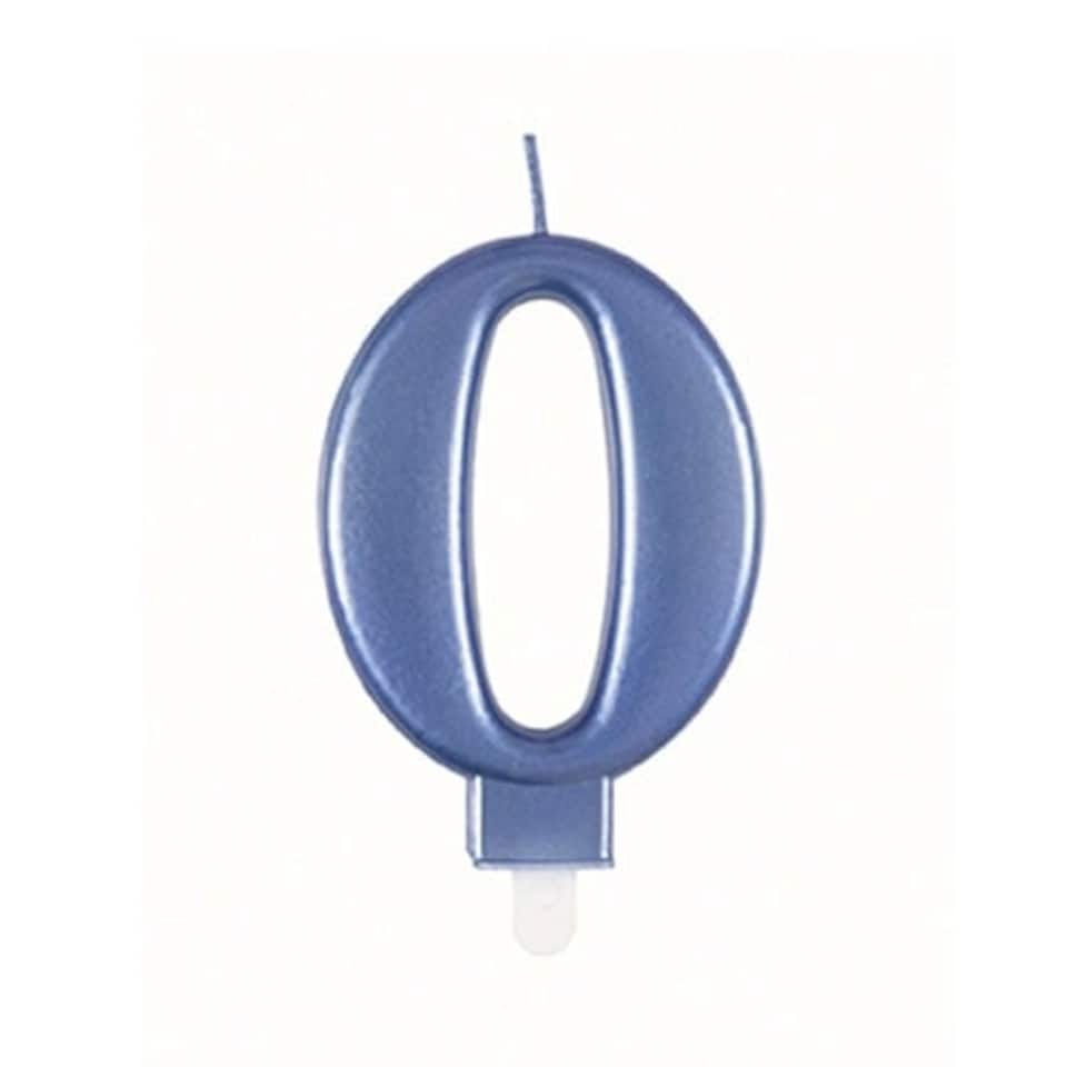 Metallic Steel Blue Number 0 Birthday Candle 9cm