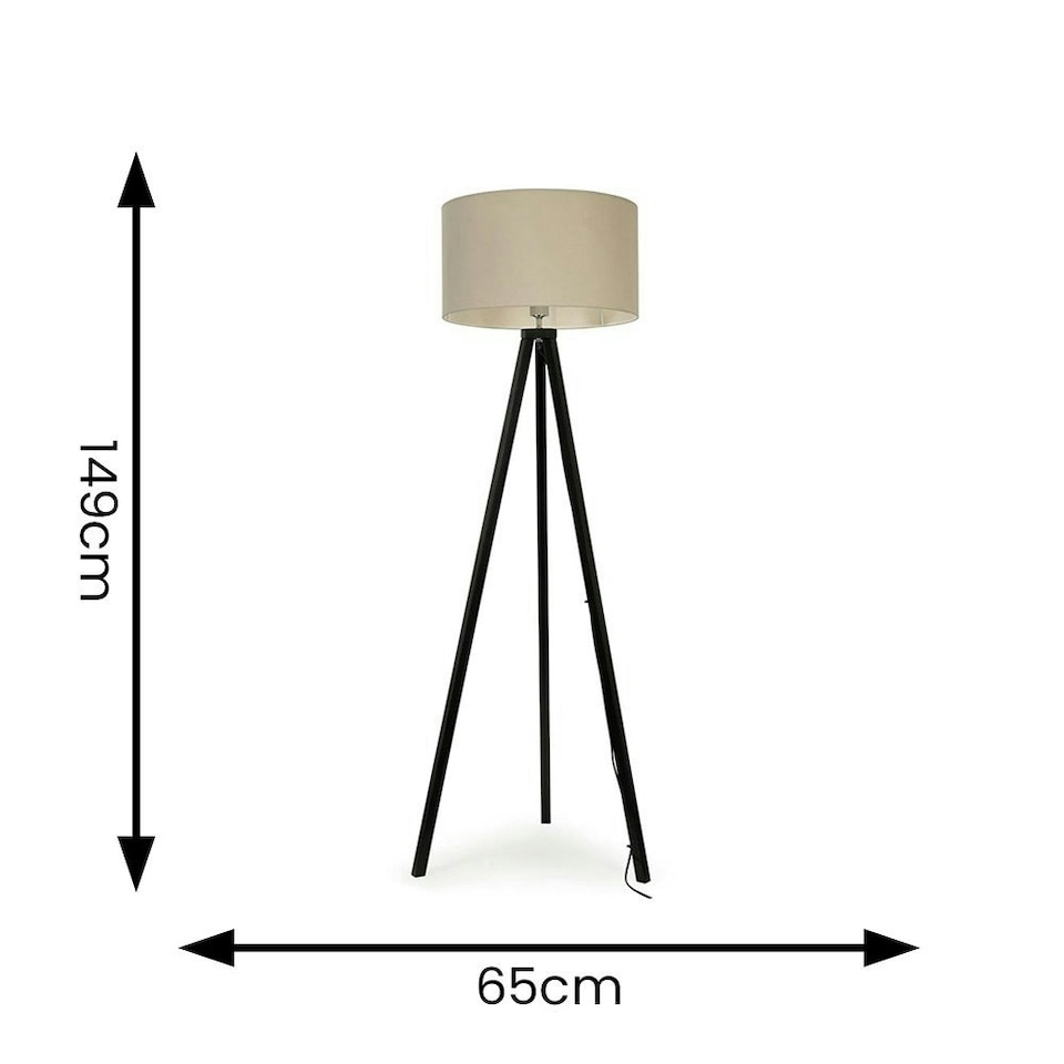 image 1 of ValueLights Barbro Black Tripod Floor Lamp Natural Shade Cream