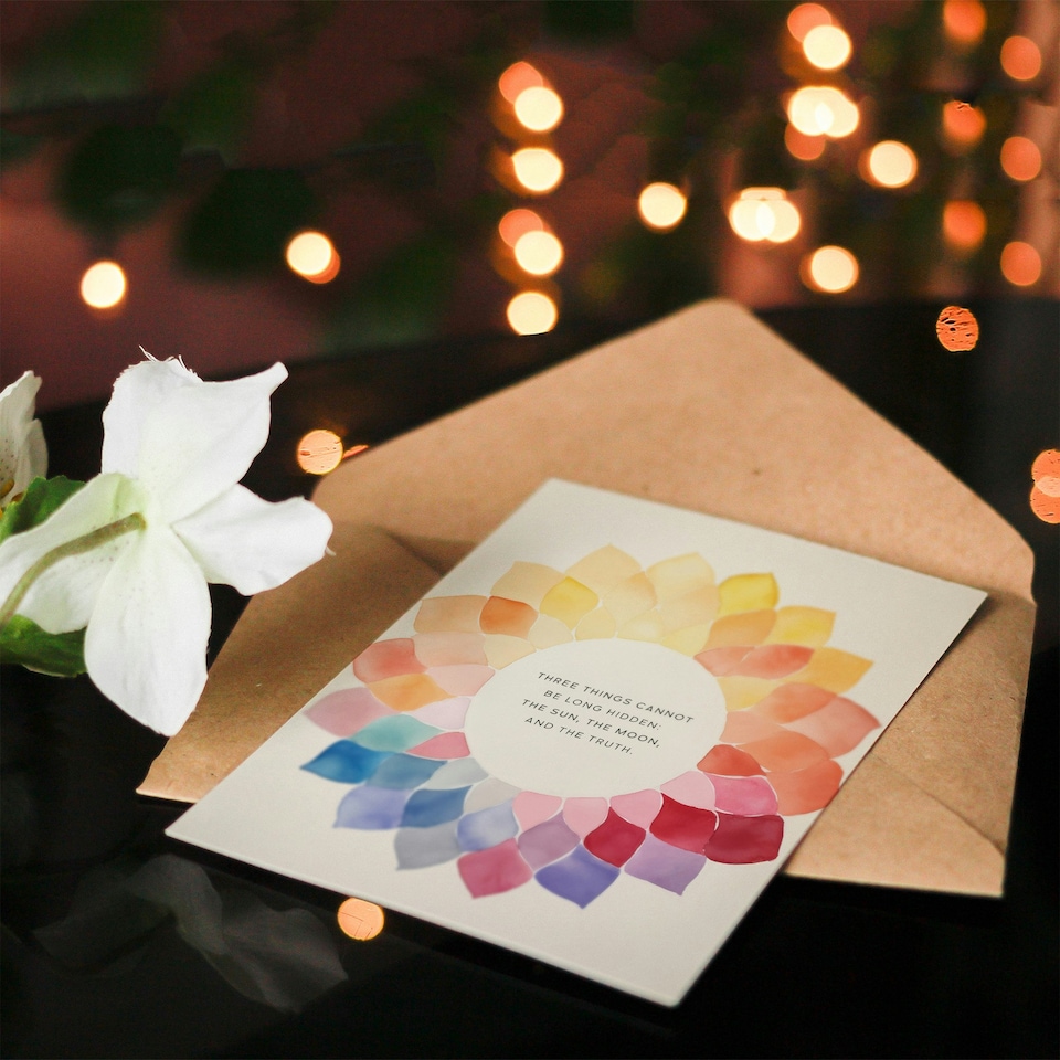 image 1 of Truth Cannot Be Hidden Buddhist Quote Mandala Spiritual Birthday Card