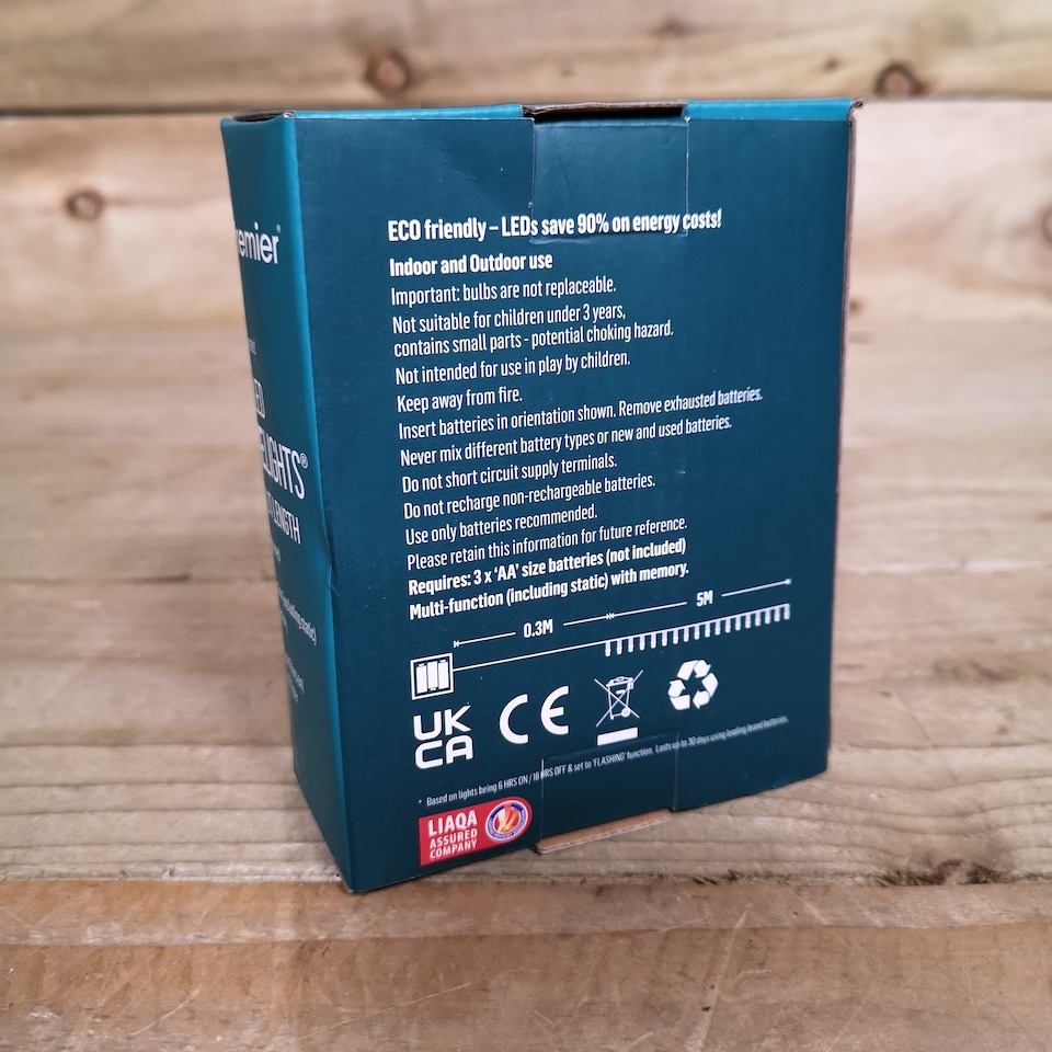 image 1 of 50 LED 5m Premier Christmas Outdoor Multi Function Battery Lights with Timer & Clear Cable in Multicoloured