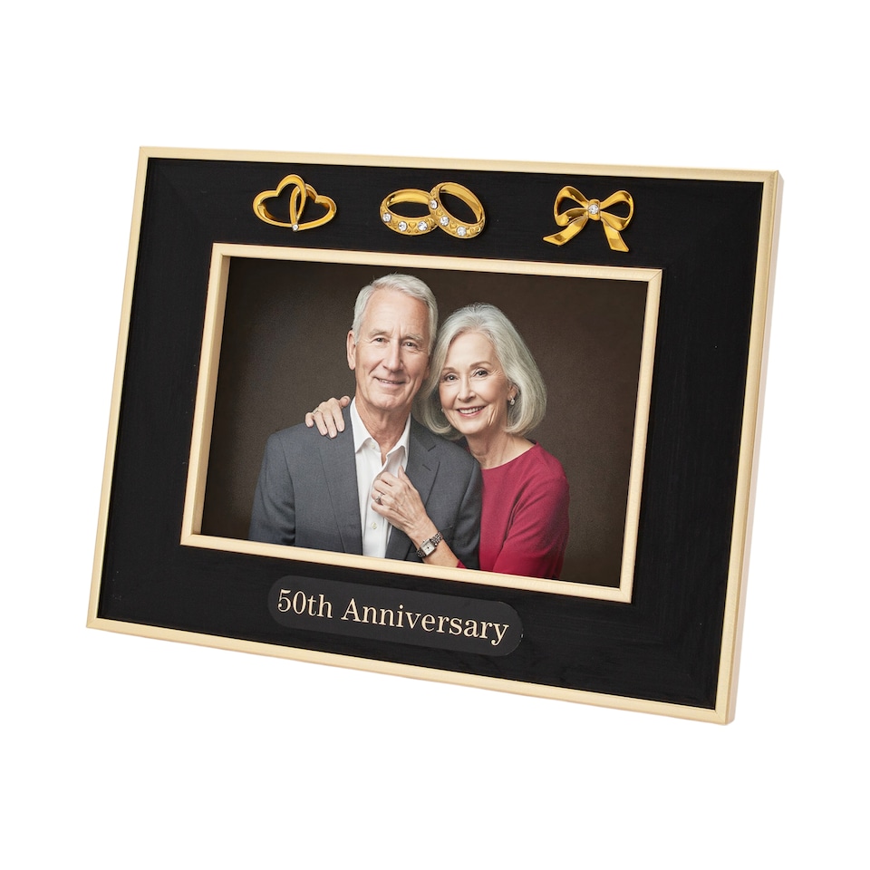 image 1 of 50th Anniversary Picture Frame in Matte Black with Brushed Gold Trim | Gold | One Size
