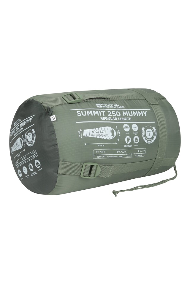 image 1 of Mountain Warehouse Summit 250 Mummy Sleeping Bag Insulated 3 Season Camping Hiking Bed