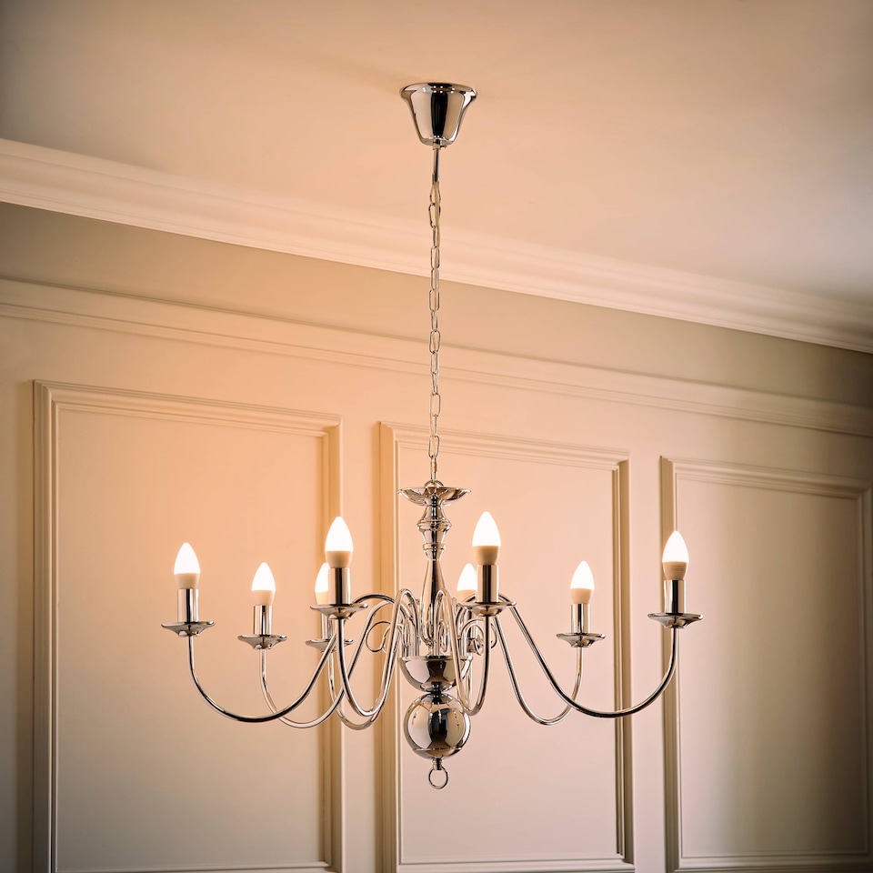 image 1 of ValueLights Gothica Flemish Style 8 Way Ceiling Light Chrome | Chrome