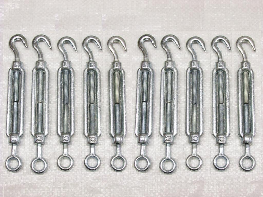 X10 M16 Galvanised Forged Straining Screw Hook And Eye - Caravan Turnbuckle Open Body