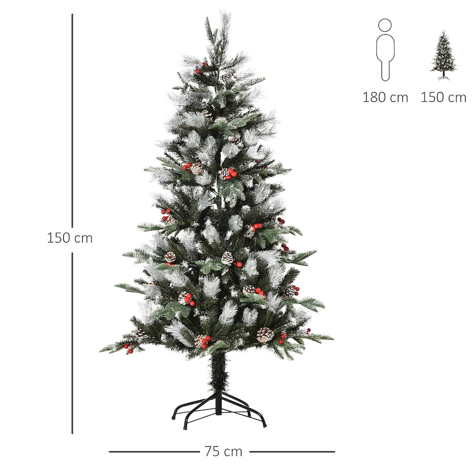 image 1 of HOMCOM 5FT Artificial Snow Dipped Christmas Tree Xmas Holiday Pencil Tree Green