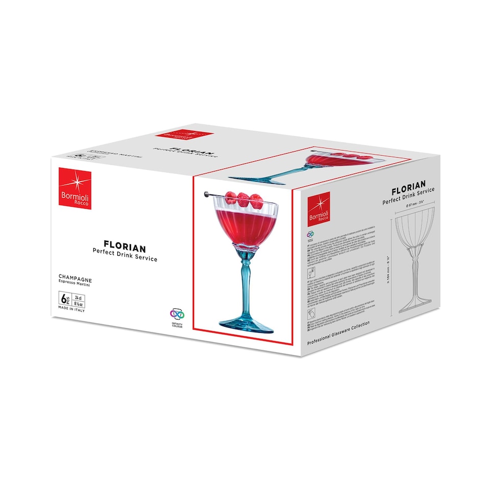 image 1 of Bormioli Rocco Florian Champagne Cocktail Saucers - 240ml - Blue - Pack of 6