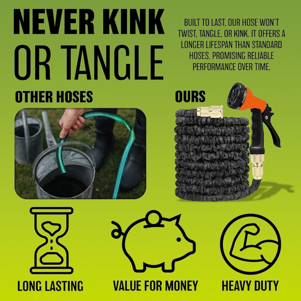image 1 of 150ft Black Garden Snake Hose Expandable Flexible Hose Pipe & Spray Gun
