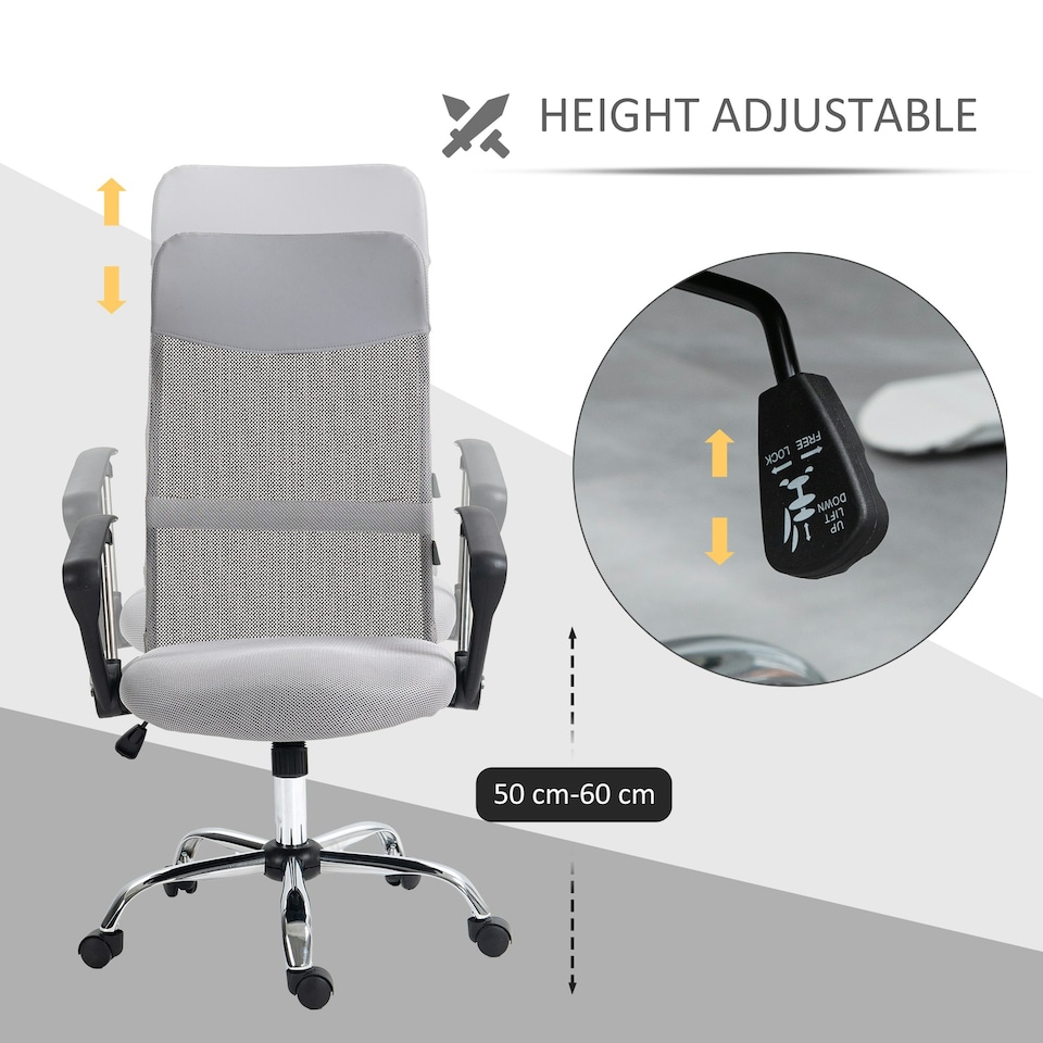 image 1 of HOMCOM Executive Office Chair High Back Mesh Back Seat Desk Chairs, Light Grey