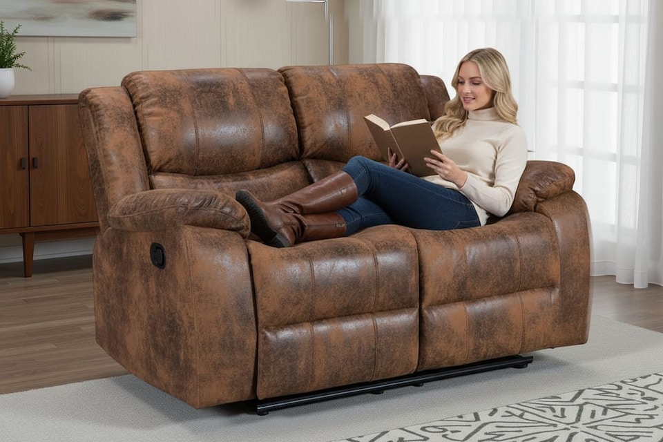 image 1 of Faux Leather Suede Brown 2 Seater Manual Recliner Sofa NAPLES